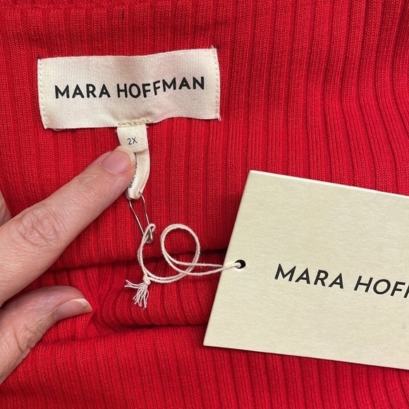 Mara Hoffman Square Neck Percy Red Ribbed Bodysuit 2X - Picture 4 of 8